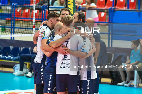 Mint Vero Volley Monza plays during the SuperLega Credem Banca match between Yuasa Battery Grottazzolina and Mint Vero Volley Monza at PalaS...