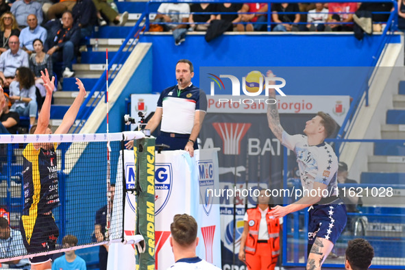 Szwarc Arthur of Mint Vero Volley Monza participates in the SuperLega Credem Banca match between Yuasa Battery Grottazzolina and Mint Vero V...