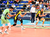 Yuasa Battery Grottazzolina plays during the SuperLega Credem Banca match between Yuasa Battery Grottazzolina and Mint Vero Volley Monza at...