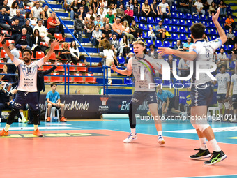 Mint Vero Volley Monza plays during the SuperLega Credem Banca match between Yuasa Battery Grottazzolina and Mint Vero Volley Monza at PalaS...