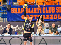 Zhukouski Tsimafei of Yuasa Battery Grottazzolina participates in the SuperLega Credem Banca match between Yuasa Battery Grottazzolina and M...