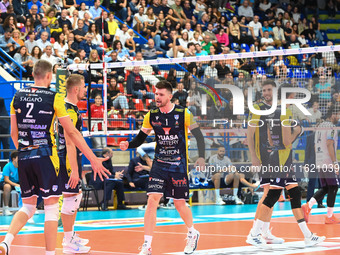 Zhukouski Tsimafei of Yuasa Battery Grottazzolina participates in the SuperLega Credem Banca match between Yuasa Battery Grottazzolina and M...