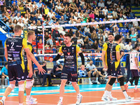 Zhukouski Tsimafei of Yuasa Battery Grottazzolina participates in the SuperLega Credem Banca match between Yuasa Battery Grottazzolina and M...