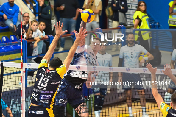 Szwarc Arthur of Mint Vero Volley Monza participates in the SuperLega Credem Banca match between Yuasa Battery Grottazzolina and Mint Vero V...