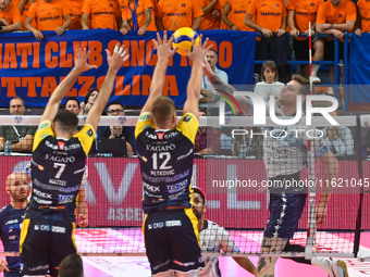 Szwarc Arthur of Mint Vero Volley Monza participates in the SuperLega Credem Banca match between Yuasa Battery Grottazzolina and Mint Vero V...