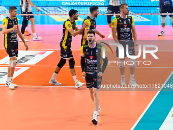 Zhukouski Tsimafei of Yuasa Battery Grottazzolina participates in the SuperLega Credem Banca match between Yuasa Battery Grottazzolina and M...