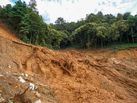 There are roadblocks on Charghare caused by landslides due to heavy rainfall in southern Lalitpur, Nepal, on September 29, 2024. (