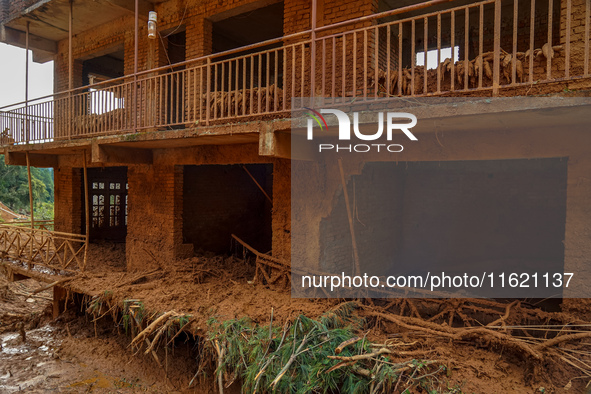 There are roadblocks on Charghare caused by landslides due to heavy rainfall in southern Lalitpur, Nepal, on September 29, 2024. 