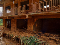 There are roadblocks on Charghare caused by landslides due to heavy rainfall in southern Lalitpur, Nepal, on September 29, 2024. (