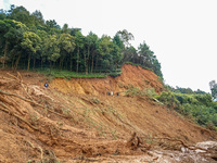 There are roadblocks on Charghare caused by landslides due to heavy rainfall in southern Lalitpur, Nepal, on September 29, 2024. (