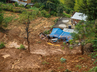 There are roadblocks on Charghare caused by landslides due to heavy rainfall in southern Lalitpur, Nepal, on September 29, 2024. (