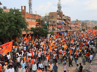 Yuva Shakti Manch activists participate in a 'Bhagva' rally demanding a Hindu Nation, Uniform Civil Code (UCC), and Population Control Act i...