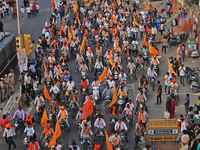 Yuva Shakti Manch activists participate in a 'Bhagva' rally demanding a Hindu Nation, Uniform Civil Code (UCC), and Population Control Act i...