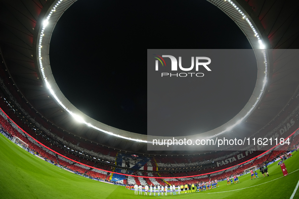 Both teams pose prior the LaLiga match between Atletico de Madrid and Real Madrid CF  at Estadio Civitas Metropolitano on September 29, 2024...