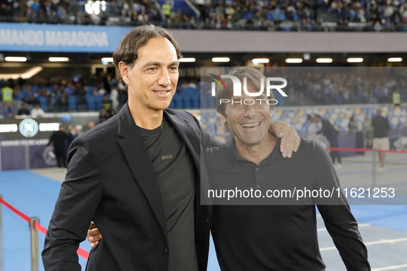 Alessandro Nesta, coach of Monza, and Antonio Conte, coach of Napoli, before the Serie A soccer match SSC Napoli - Monza at Stadio Maradona...