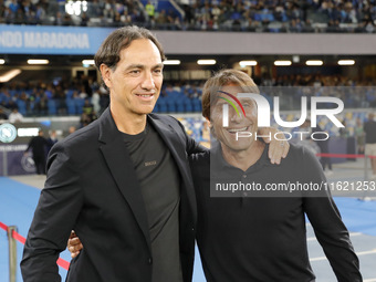 Alessandro Nesta, coach of Monza, and Antonio Conte, coach of Napoli, before the Serie A soccer match SSC Napoli - Monza at Stadio Maradona...