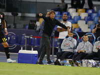 Antonio Conte, coach of Napoli, reacts during the Serie A soccer match between SSC Napoli and Monza at Stadio Maradona in Naples, Italy, on...