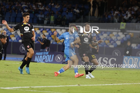 Napoli's Khvicha Kvaratskhelia scores their second goal during the Serie A soccer match between SSC Napoli and Monza at Stadio Maradona in N...