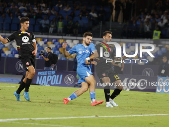 Napoli's Khvicha Kvaratskhelia scores their second goal during the Serie A soccer match between SSC Napoli and Monza at Stadio Maradona in N...