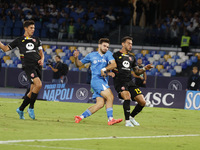 Napoli's Khvicha Kvaratskhelia scores their second goal during the Serie A soccer match between SSC Napoli and Monza at Stadio Maradona in N...