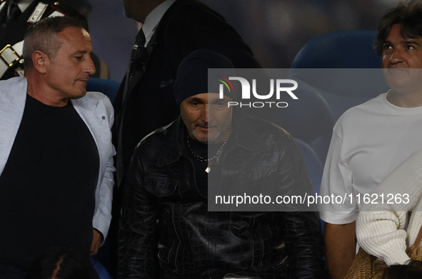 Luciano Spalletti, Italy's CT, is seen on stage before the Serie A soccer match between SSC Napoli and Monza at Stadio Maradona in Naples, I...