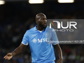 Napoli's Romelu Lukaku looks on during the Serie A soccer match between SSC Napoli and Monza at Stadio Maradona in Naples, Italy, on Septemb...