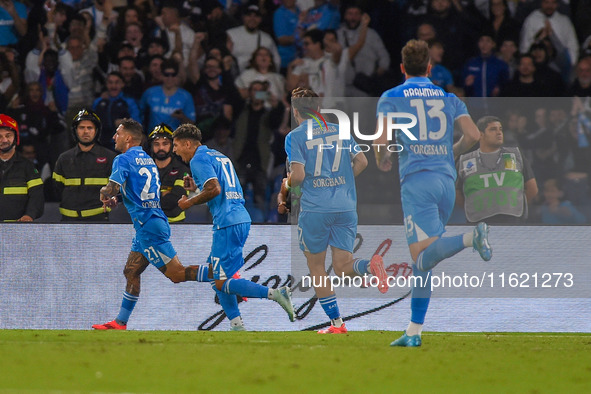 Matteo Politano of SSC Napoli celebrates after scoring uring the Serie A match between SSC Napoli and AC Monza at Stadio Diego Armando Marad...