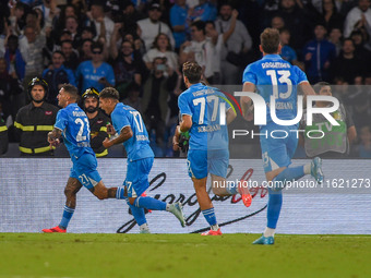 Matteo Politano of SSC Napoli celebrates after scoring uring the Serie A match between SSC Napoli and AC Monza at Stadio Diego Armando Marad...