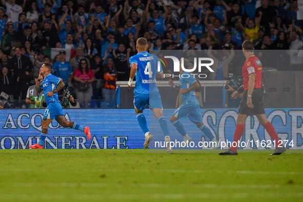 Matteo Politano of SSC Napoli celebrates after scoring uring the Serie A match between SSC Napoli and AC Monza at Stadio Diego Armando Marad...