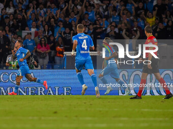 Matteo Politano of SSC Napoli celebrates after scoring uring the Serie A match between SSC Napoli and AC Monza at Stadio Diego Armando Marad...