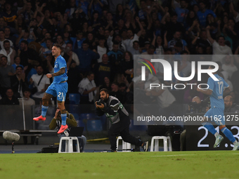 Matteo Politano of SSC Napoli celebrates after scoring uring the Serie A match between SSC Napoli and AC Monza at Stadio Diego Armando Marad...