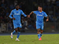 Matteo Politano of SSC Napoli celebrates after scoring uring the Serie A match between SSC Napoli and AC Monza at Stadio Diego Armando Marad...