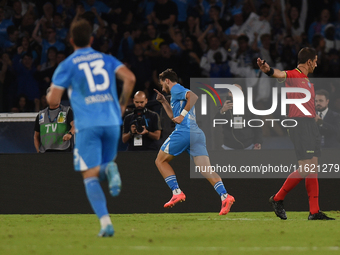 Khvicha Kvaratskhelia of SSC Napoli celebrates after scoring during the Serie A match between SSC Napoli and AC Monza at Stadio Diego Armand...