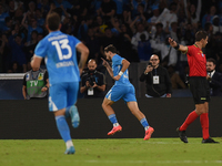 Khvicha Kvaratskhelia of SSC Napoli celebrates after scoring during the Serie A match between SSC Napoli and AC Monza at Stadio Diego Armand...