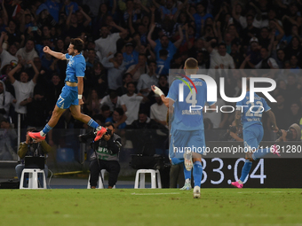 Khvicha Kvaratskhelia of SSC Napoli celebrates after scoring during the Serie A match between SSC Napoli and AC Monza at Stadio Diego Armand...