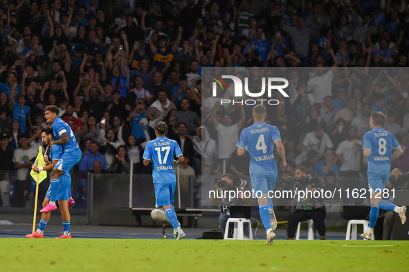 Khvicha Kvaratskhelia of SSC Napoli celebrates after scoring during the Serie A match between SSC Napoli and AC Monza at Stadio Diego Armand...