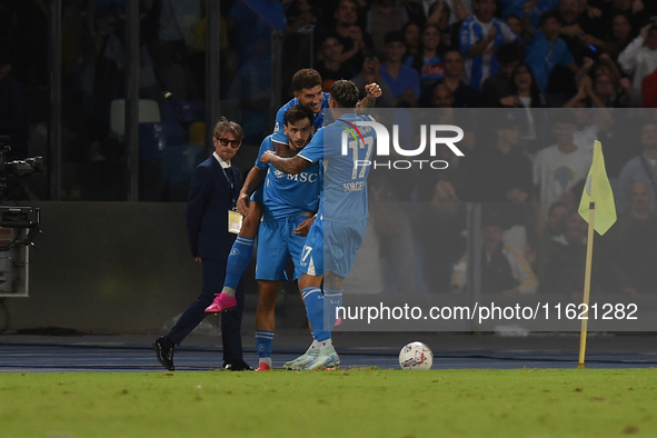 Khvicha Kvaratskhelia of SSC Napoli celebrates after scoring during the Serie A match between SSC Napoli and AC Monza at Stadio Diego Armand...