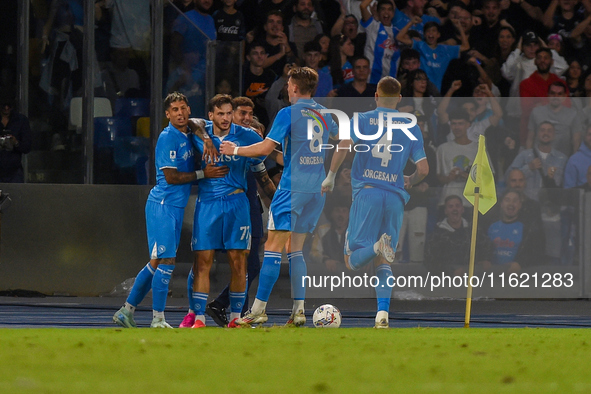 Khvicha Kvaratskhelia of SSC Napoli celebrates after scoring during the Serie A match between SSC Napoli and AC Monza at Stadio Diego Armand...