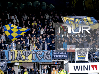 Supporters of RKC Waalwijk during the match RKC - Ajax at the Mandemakers Stadium for the Dutch Eredivisie season 2024-2025 in Waalwijk, Net...