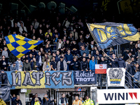 Supporters of RKC Waalwijk during the match RKC - Ajax at the Mandemakers Stadium for the Dutch Eredivisie season 2024-2025 in Waalwijk, Net...