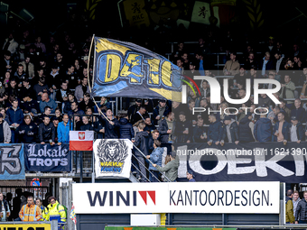 Supporters of RKC Waalwijk during the match RKC - Ajax at the Mandemakers Stadium for the Dutch Eredivisie season 2024-2025 in Waalwijk, Net...