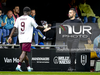 AFC Ajax Amsterdam forward Brian Brobbey and AFC Ajax Amsterdam trainer Francesco Fariolo during the match RKC - Ajax at the Mandemakers Sta...