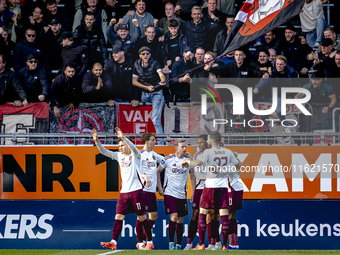 Players of Ajax celebrate the goal during the match RKC - Ajax at the Mandemakers Stadium for the Dutch Eredivisie season 2024-2025 in Waalw...