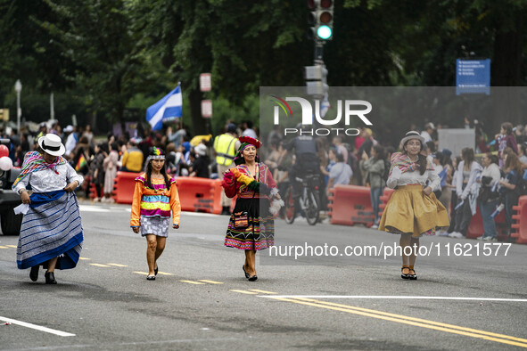 A parade takes place in Washington, DC, USA, on September 29, 2024, for Hispanic Heritage Month. 