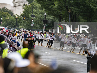 A parade takes place in Washington, DC, USA, on September 29, 2024, for Hispanic Heritage Month. (