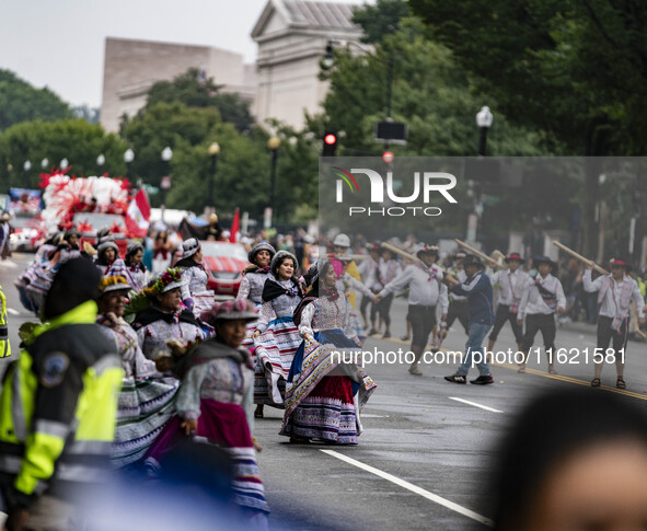 A parade takes place in Washington, DC, USA, on September 29, 2024, for Hispanic Heritage Month. 