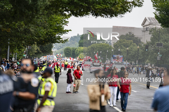 A parade takes place in Washington, DC, USA, on September 29, 2024, for Hispanic Heritage Month. 