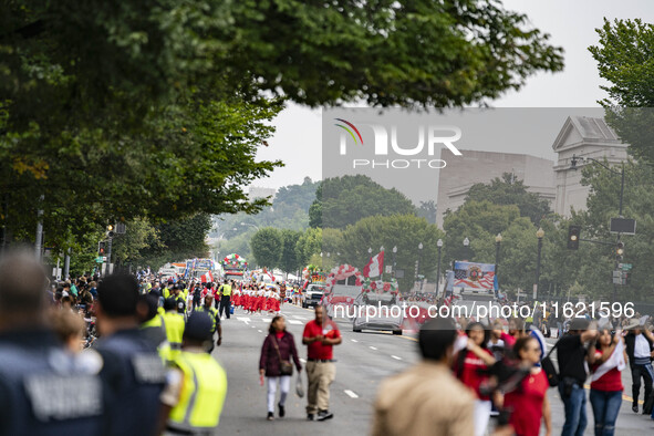 A parade takes place in Washington, DC, USA, on September 29, 2024, for Hispanic Heritage Month. 