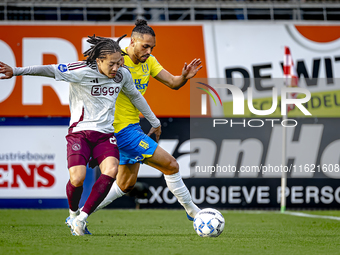 AFC Ajax Amsterdam midfielder Kian Fitz-Jim and RKC player Alexander Jakobsen during the match RKC - Ajax at the Mandemakers Stadium for the...