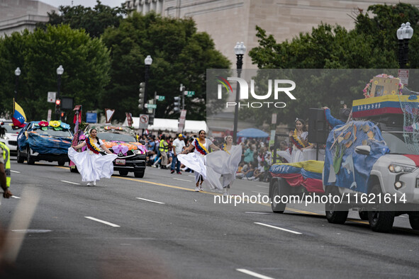 A parade takes place in Washington, DC, USA, on September 29, 2024, for Hispanic Heritage Month. 